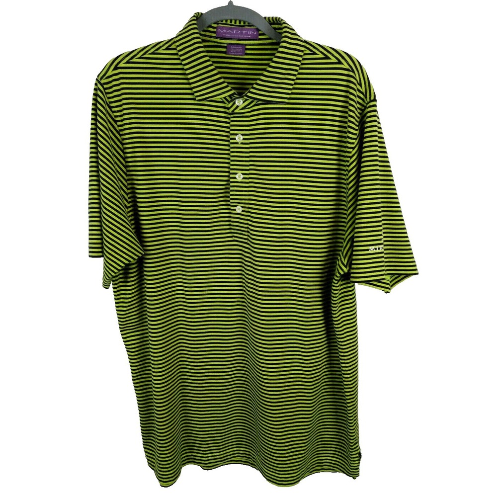MARTIN Mens Polo Golf Shirt Size L Large Active Striped Short Sleeve Cotton Logo